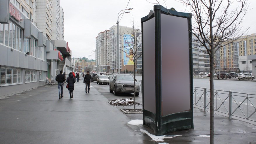 Фотография рекламного носителя, тип: Пиллар 3x1.4, адрес: Вишневского ул., д.12, Казань, Республика Татарстан, Россия. Сторона C №685997