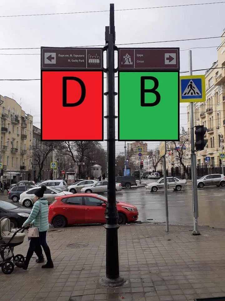 Фотография рекламного носителя, тип: Дорожный указатель, адрес: Пушкинская ул., д.50 X Буденновский пр-т., Ростов-на-Дону, Ростовская область, Россия. Сторона Д2 №1087112