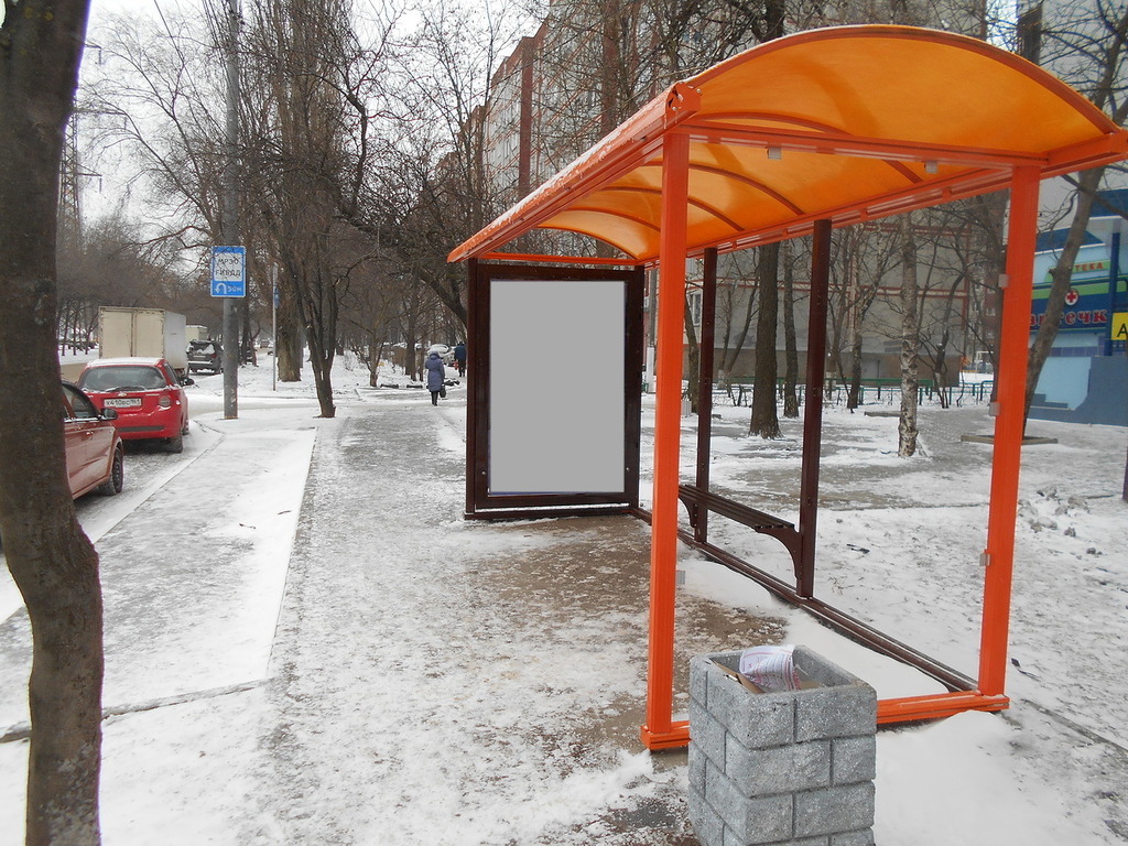 Фотография рекламного носителя, тип: Остановка 1.8x1.2, адрес: Вятская ул., ост. ПервомР "Соловушки", поз.1, Ростов-на-Дону, Ростовская область, Россия. Сторона А №635667