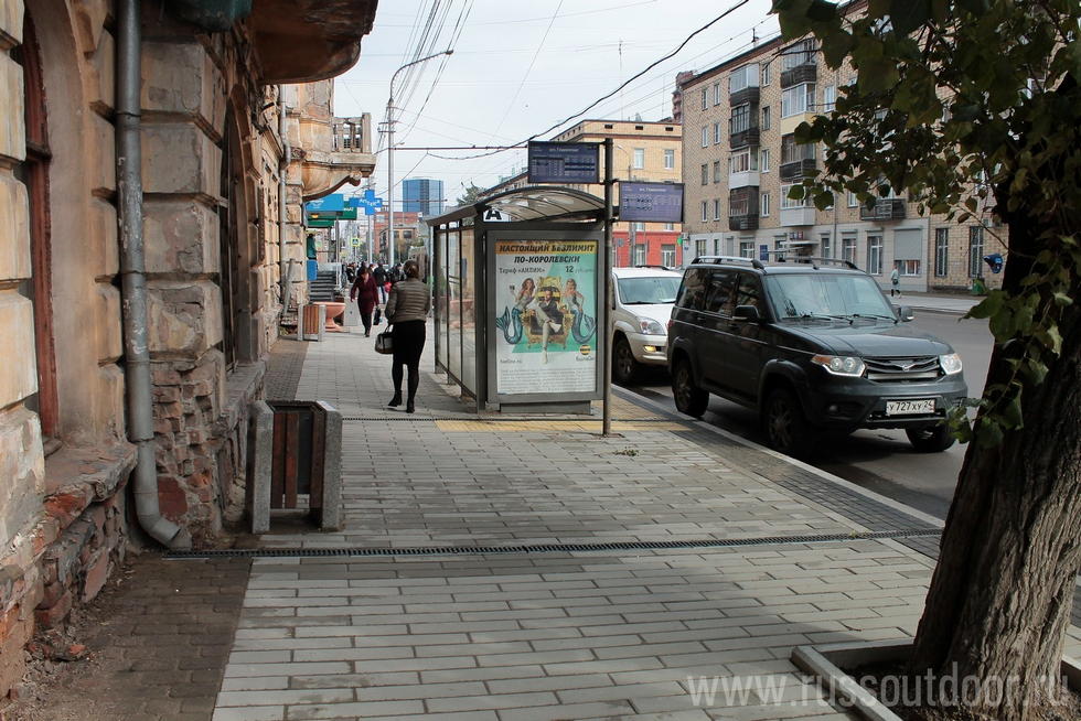 Фотография рекламного носителя, тип: Остановка 1.8x1.2, адрес: Ленина ул., д.64., ост. "Главпочтамт", Красноярск, Красноярский край, Россия. Сторона Б №328882