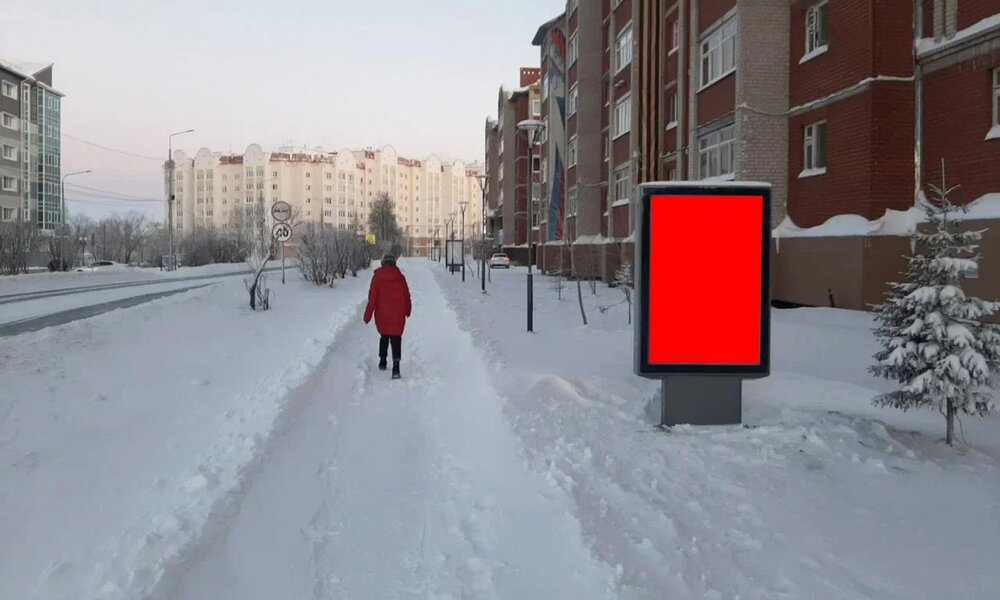 Фотография рекламного носителя, тип: Остановка 1.8x1.2, адрес: Республики ул., д.62, поз.1, Салехард, Ямало-Ненецкий автономный округ, Россия. Сторона А1-А6 №1075669