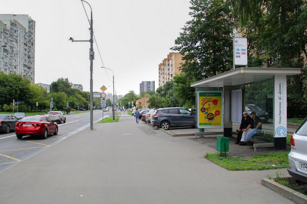 Фотография рекламного носителя, тип: Остановка 1.8x1.2, адрес: Флотская ул., д.44, Москва, Россия. Сторона А №889282
