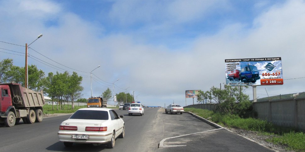 Фотография рекламного носителя, тип: Билборд 3x6, адрес: Колымское ш., д.18, Магадан, Магаданская область, Россия. Сторона A №1060488