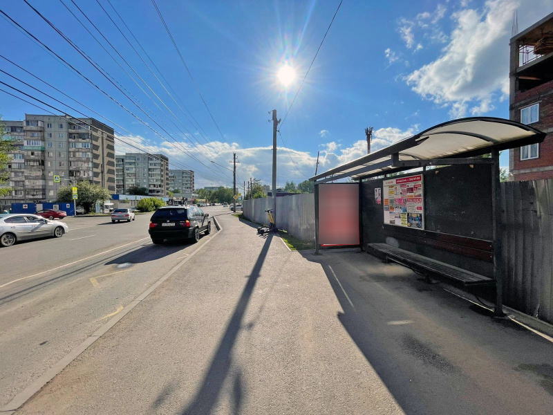 Фотография рекламного носителя, тип: Остановка 1.8x1.2, адрес: Судостроительная ул., д.71, Красноярск, Красноярский край, Россия. Сторона А №1098280