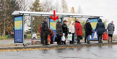 Фотография рекламного носителя, тип: Остановка 1.8x1.2, адрес: Северной Двины наб., д.24, поз.5, Архангельск, Архангельская область, Россия. Сторона А №788351