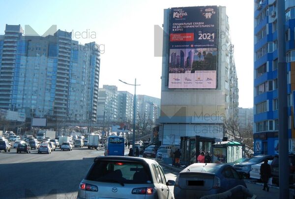 Фотография рекламного носителя, тип: Медиафасад, адрес: Некрасовская ул., д.59, Владивосток, Приморский край, Россия. Сторона Аh1-Аh4 №1075493