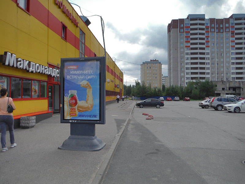 Фотография рекламного носителя, тип: Ситиформат 1.8x1.2, адрес: Новое Девяткино д., д.101, поз.2, Ленинградская область, Россия. Сторона A №484681