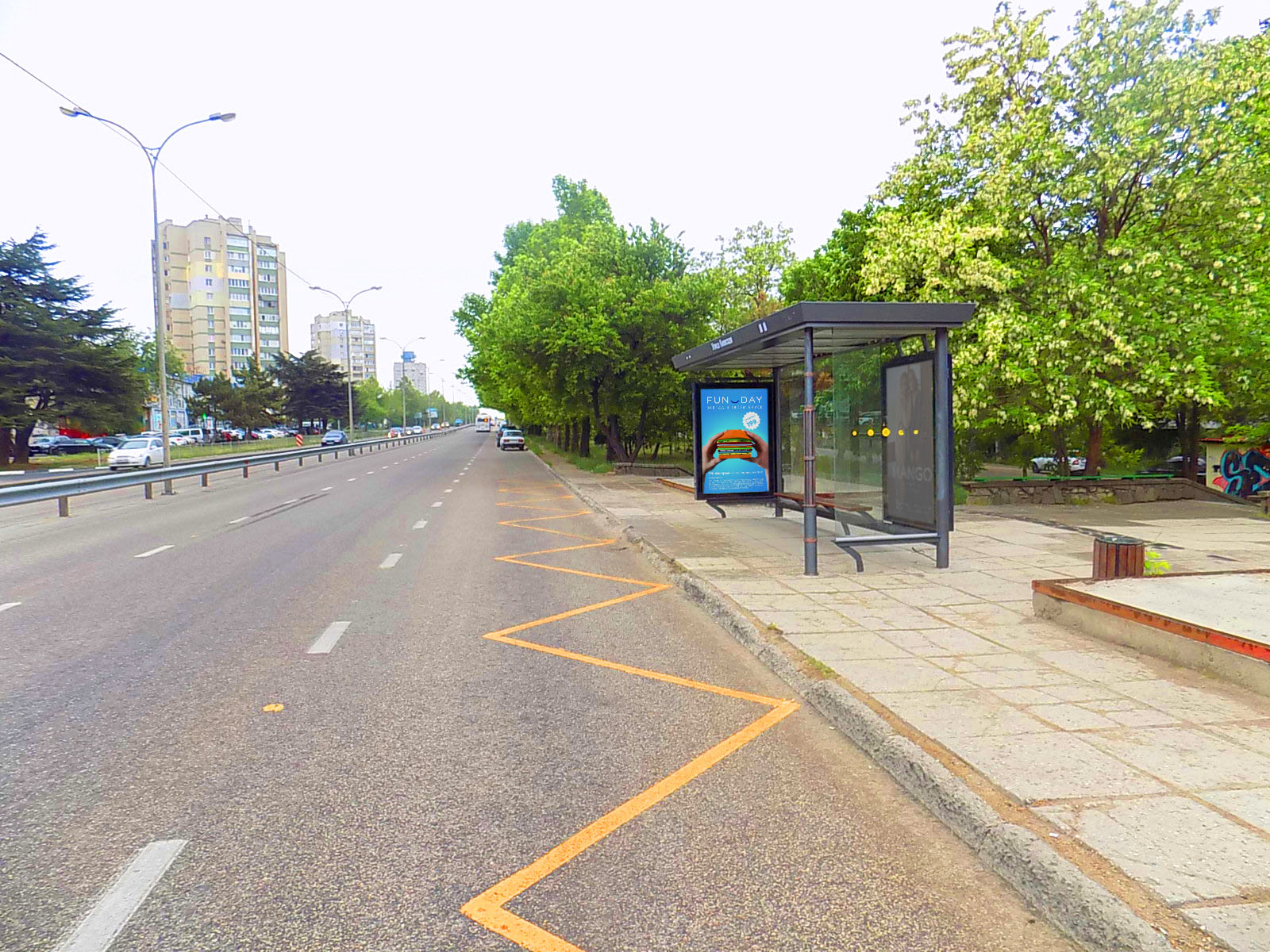Фотография рекламного носителя, тип: Остановка 1.8x1.2, адрес: Киевская ул., д.136, Симферополь, Республика Крым, Россия. Сторона A1 №824336