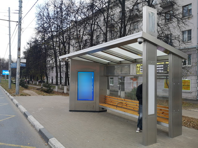 Фотография рекламного носителя, тип: Остановка, адрес: Гагарина пр-т., ост. Гостиница Ока, поз.1, Нижний Новгород, Нижегородская область, Россия. Сторона A+B №869877