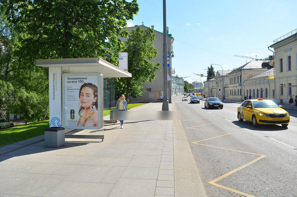 Фотография рекламного носителя, тип: Остановка 1.8x1.2, адрес: Волхонка ул., д.5/6, Москва, Россия. Сторона B №821507