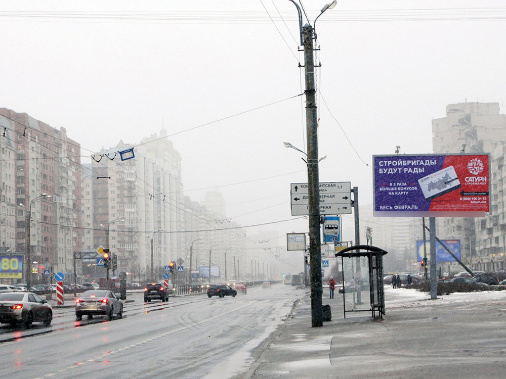 Фотография рекламного носителя, тип: Билборд 3x6, адрес: Комендантский пр-т. Х Долгоозерная ул., поз.2, Санкт-Петербург, Россия. Сторона A1-A3 №631970