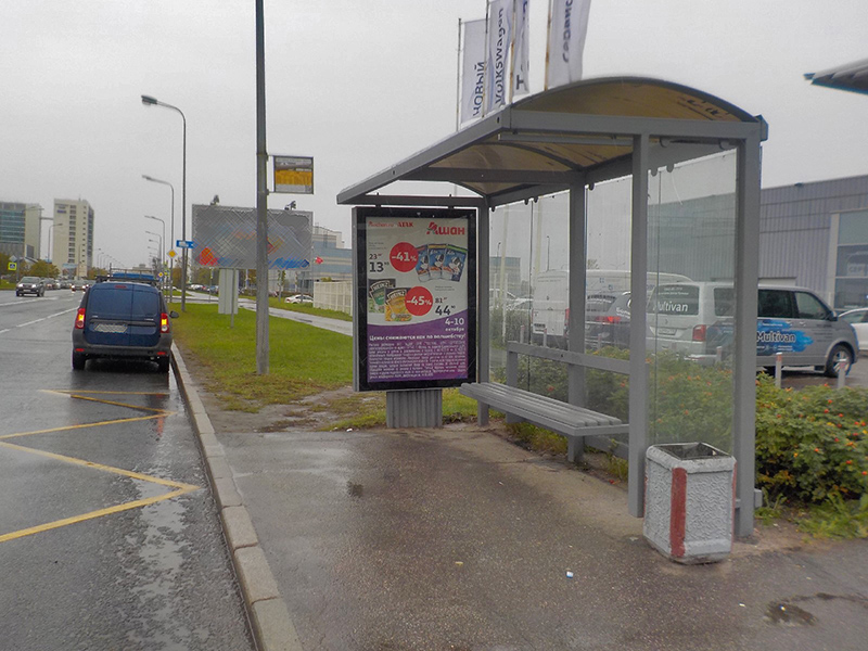 Фотография рекламного носителя, тип: Остановка 1.8x1.2, адрес: Стартовая ул., д.5, Санкт-Петербург, Россия. Сторона A №1094513