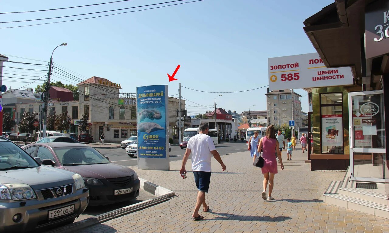 Фотография рекламного носителя, тип: Пиллар 3x1.4, адрес: Красноармейская ул. Х Терская ул., Анапа, Краснодарский край, Россия. Сторона А №785034