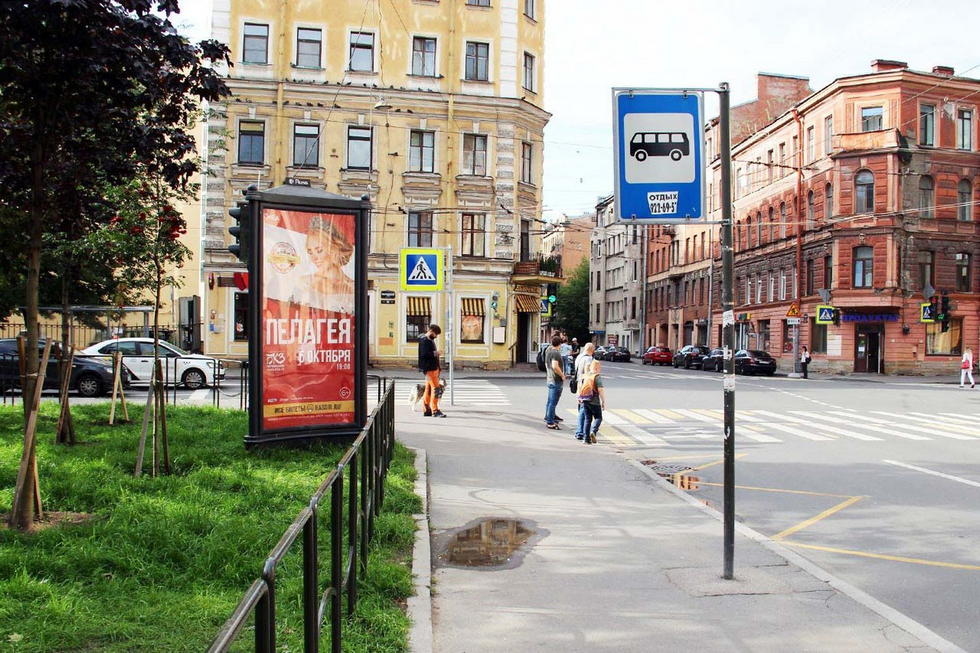 Фотография рекламного носителя, тип: Пиллар 3x1.4, адрес: 8-я Советская ул., д.47 Х Мытнинская ул., Санкт-Петербург, Россия. Сторона Б №724843