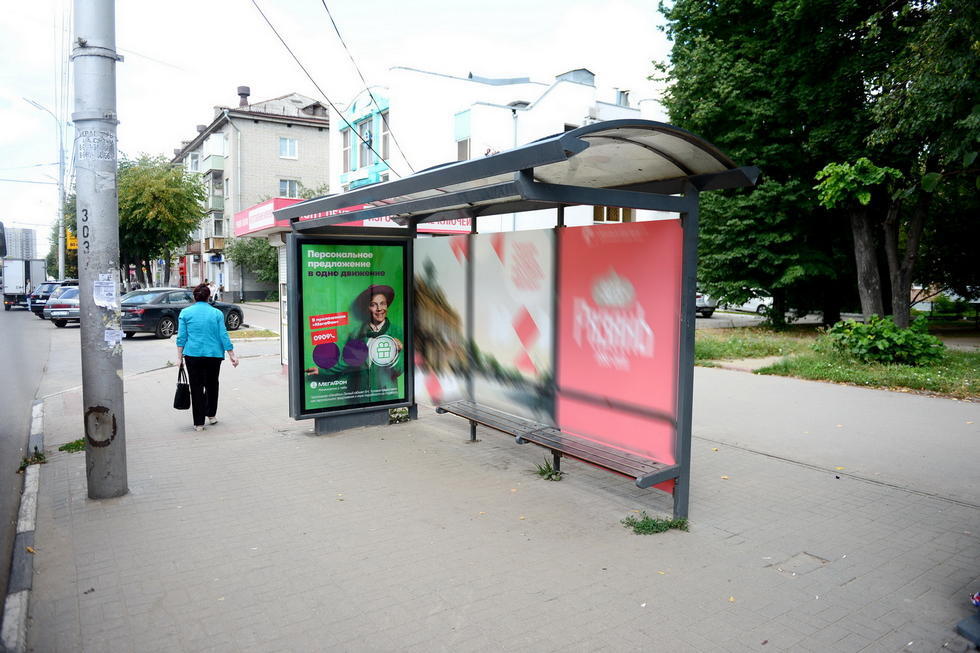 Фотография рекламного носителя, тип: Остановка 1.8x1.2, адрес: Дзержинского ул., д.59, Рязань, Рязанская область, Россия. Сторона А №329187