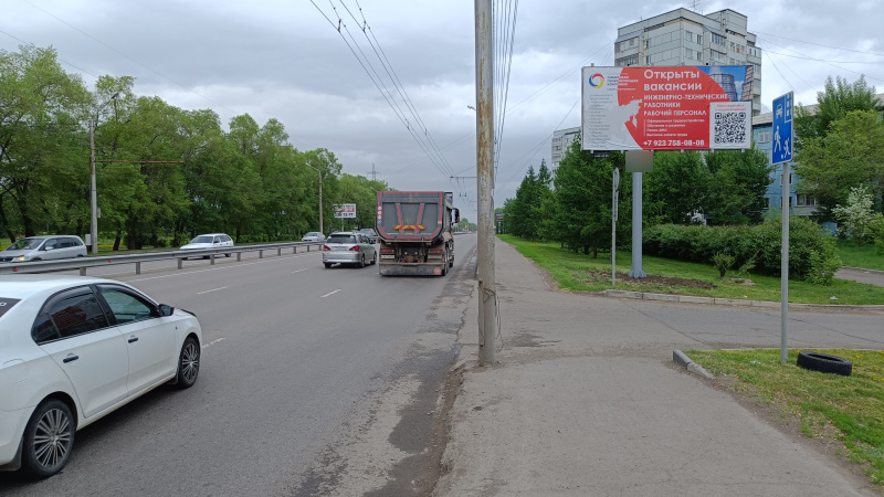 Фотография рекламного носителя, тип: Билборд 3x6, адрес: Металлургов пр-т., д.17, Красноярск, Красноярский край, Россия. Сторона А №758091