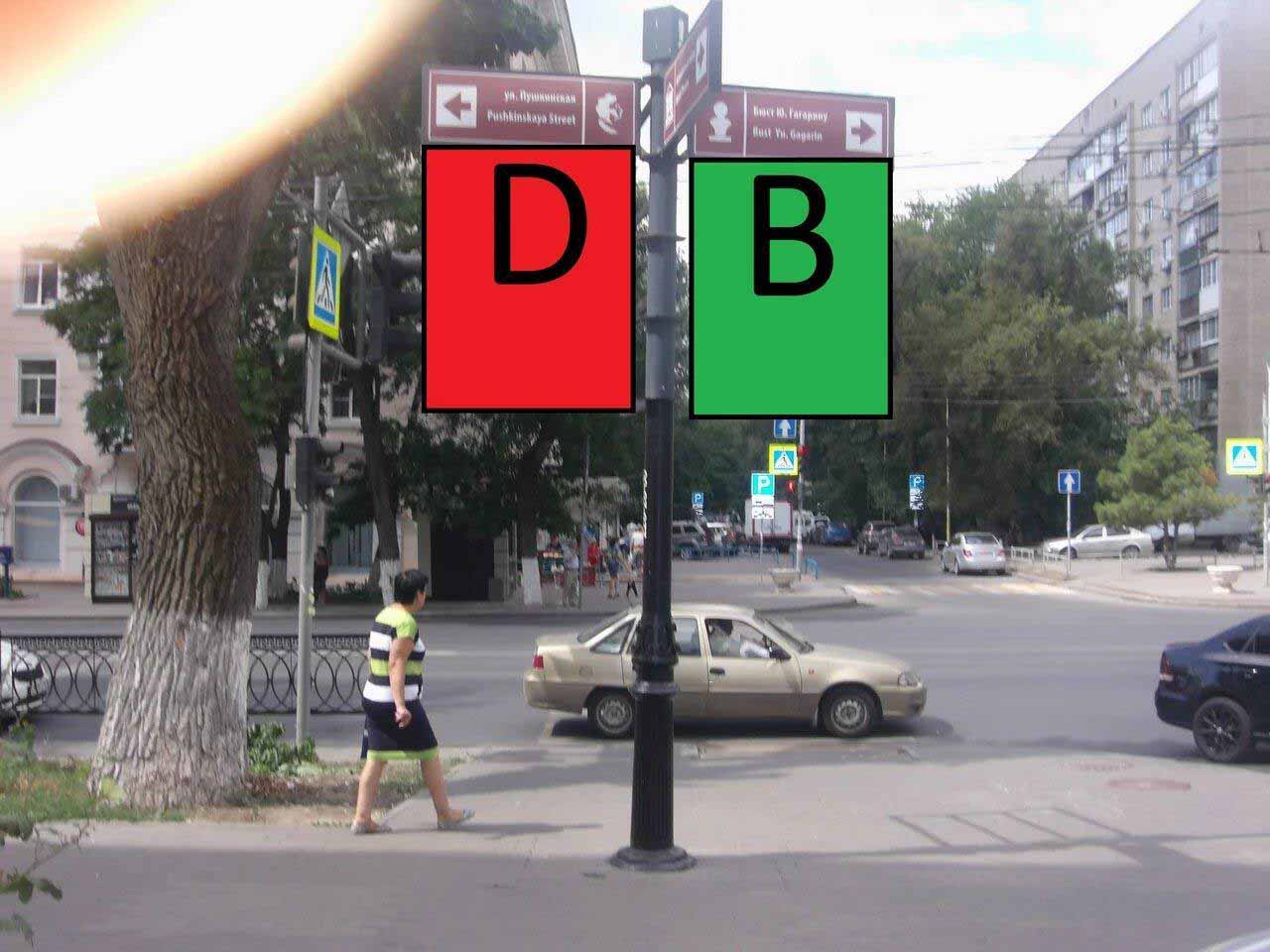 Фотография рекламного носителя, тип: Дорожный указатель, адрес: Ворошиловский пр-т., д.54 X Лермонтовская ул., Ростов-на-Дону, Ростовская область, Россия. Сторона Б2 №1086850