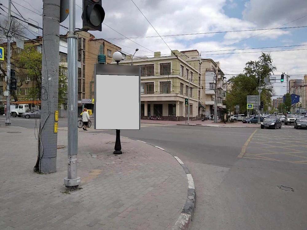 Фотография рекламного носителя, тип: Ситиформат 1.8x1.2, адрес: Красноармейская ул. Х Ворошиловский пр-т., Ростов-на-Дону, Ростовская область, Россия. Сторона В №943739