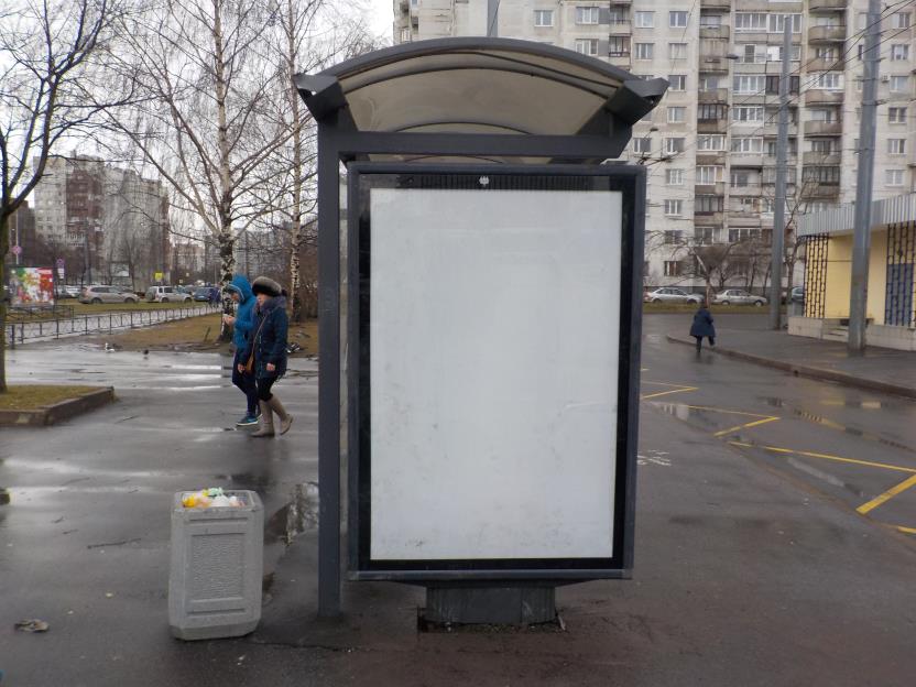 Фотография рекламного носителя, тип: Остановка 1.8x1.2, адрес: Кораблестроителей ул., д.50, Санкт-Петербург, Россия. Сторона Б №811578