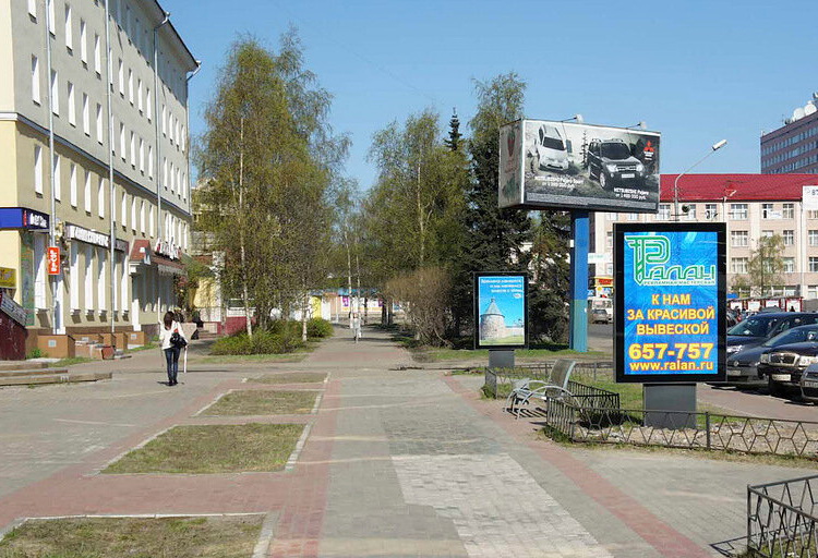 Фотография рекламного носителя, тип: Ситиформат 1.8x1.2, адрес: Троицкий пр-т., д.21, поз.2, Архангельск, Архангельская область, Россия. Сторона Б №819746