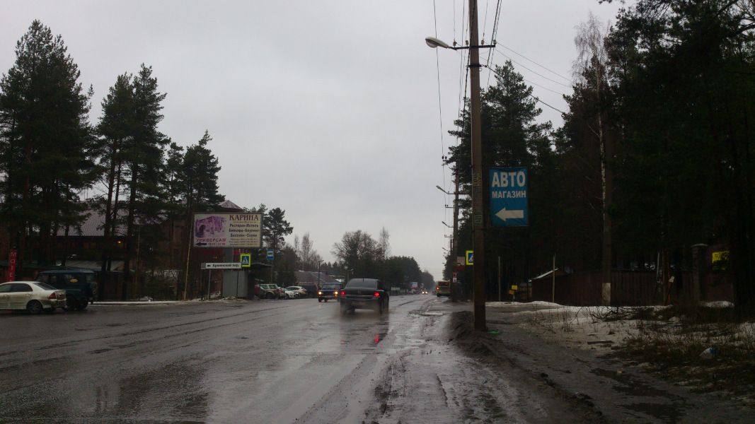 Фотография рекламного носителя, тип: Панель-кронштейн, адрес: Колтушское ш., 6-я опора от перекрёстка с Южным ш., Ленинградская область, Россия. Сторона ПС №812466