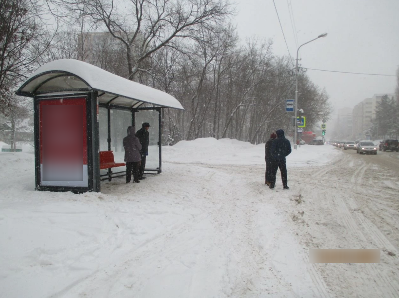 Фотография рекламного носителя, тип: Остановка 1.8x1.2, адрес: С. Агиша ул., д.4, Уфа, Республика Башкортостан, Россия. Сторона Б №827575