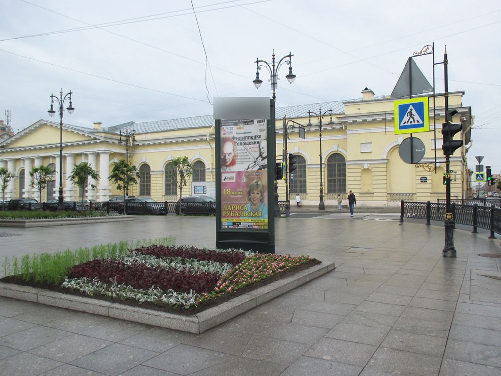Фотография рекламного носителя, тип: Пиллар 3x1.4, адрес: Шпалерная ул., д.43 Х Потемкинская ул., Санкт-Петербург, Россия. Сторона B №541543