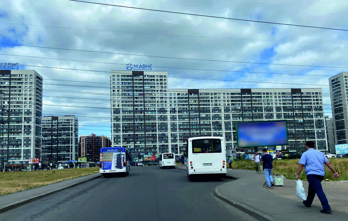 Фотография рекламного носителя, тип: Билборд 3x6, адрес: Мурино г., Менделеева б-р., 60м от ст.м. Девяткино, поз.1, Ленинградская область, Россия. Сторона А №792204
