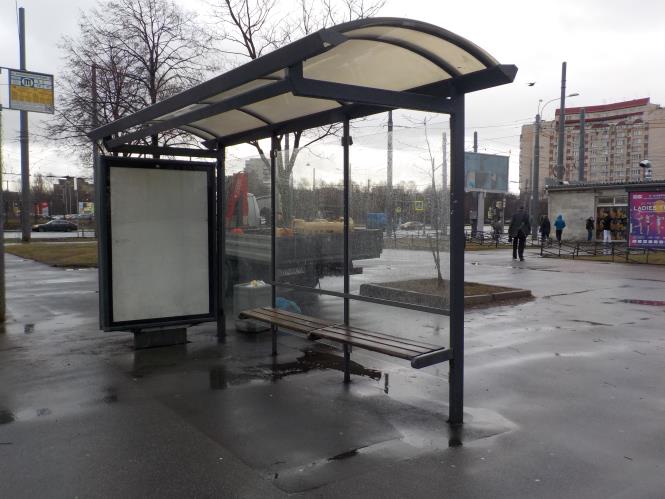 Фотография рекламного носителя, тип: Остановка 1.8x1.2, адрес: Кораблестроителей ул., д.50, Санкт-Петербург, Россия. Сторона А №811577