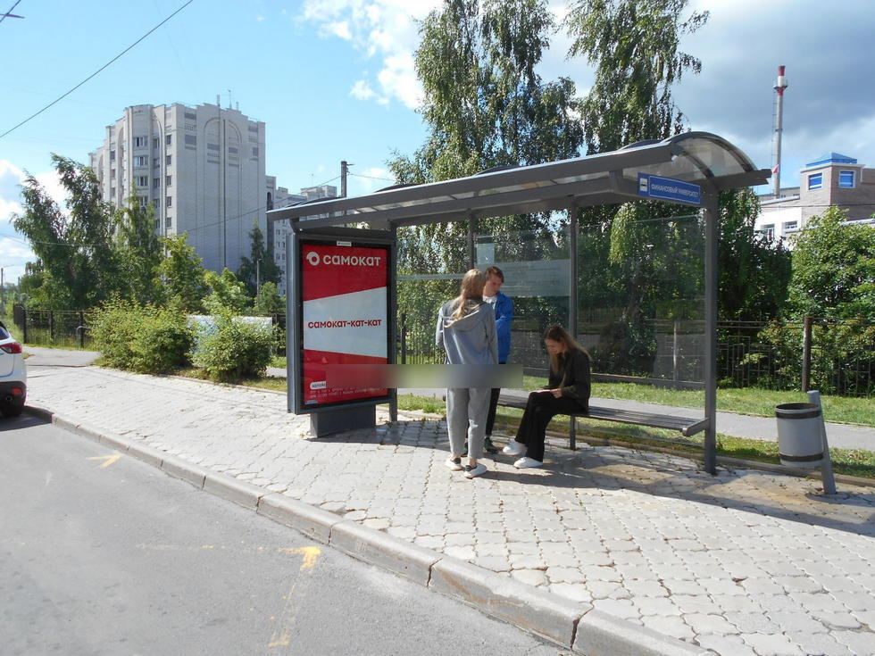 Фотография рекламного носителя, тип: Остановка 1.8x1.2, адрес: Нижняя Дуброва ул. Х Тихонравова ул., д.1, Владимир, Владимирская область, Россия. Сторона А №834153