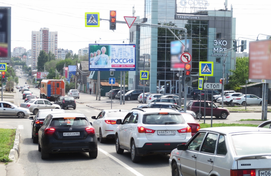 Фотография рекламного носителя, тип: Билборд 3x6, адрес: Симбирская ул. Х Соколовая ул., правый, Саратов, Саратовская область, Россия. Сторона А1-А3 №327241