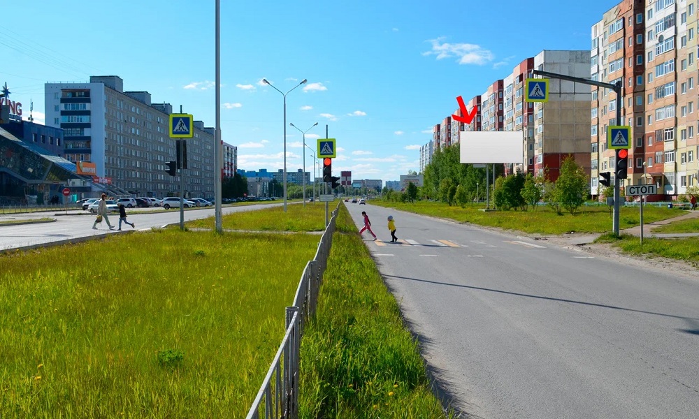 Фотография рекламного носителя, тип: Билборд 3x6, адрес: Интернациональная ул., д.57, поз.1, Нижневартовск, Ханты-Мансийский автономный округ – Югра, Россия. Сторона А №676220