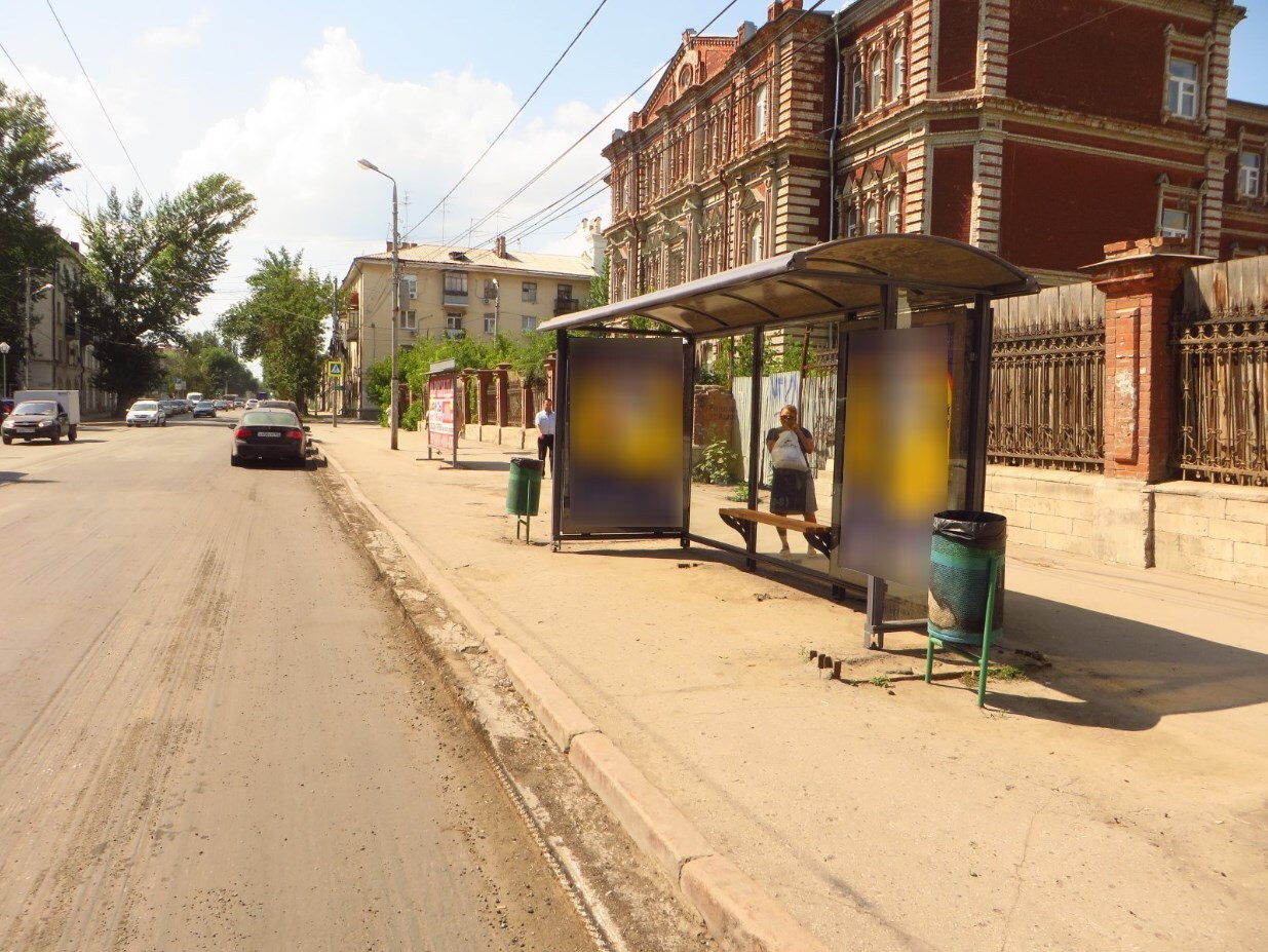 Фотография рекламного носителя, тип: Остановка 1.8x1.2, адрес: Льва Толстого ул. Х Никитинская ул., д.2, Самара, Самарская область, Россия. Сторона А №1079967