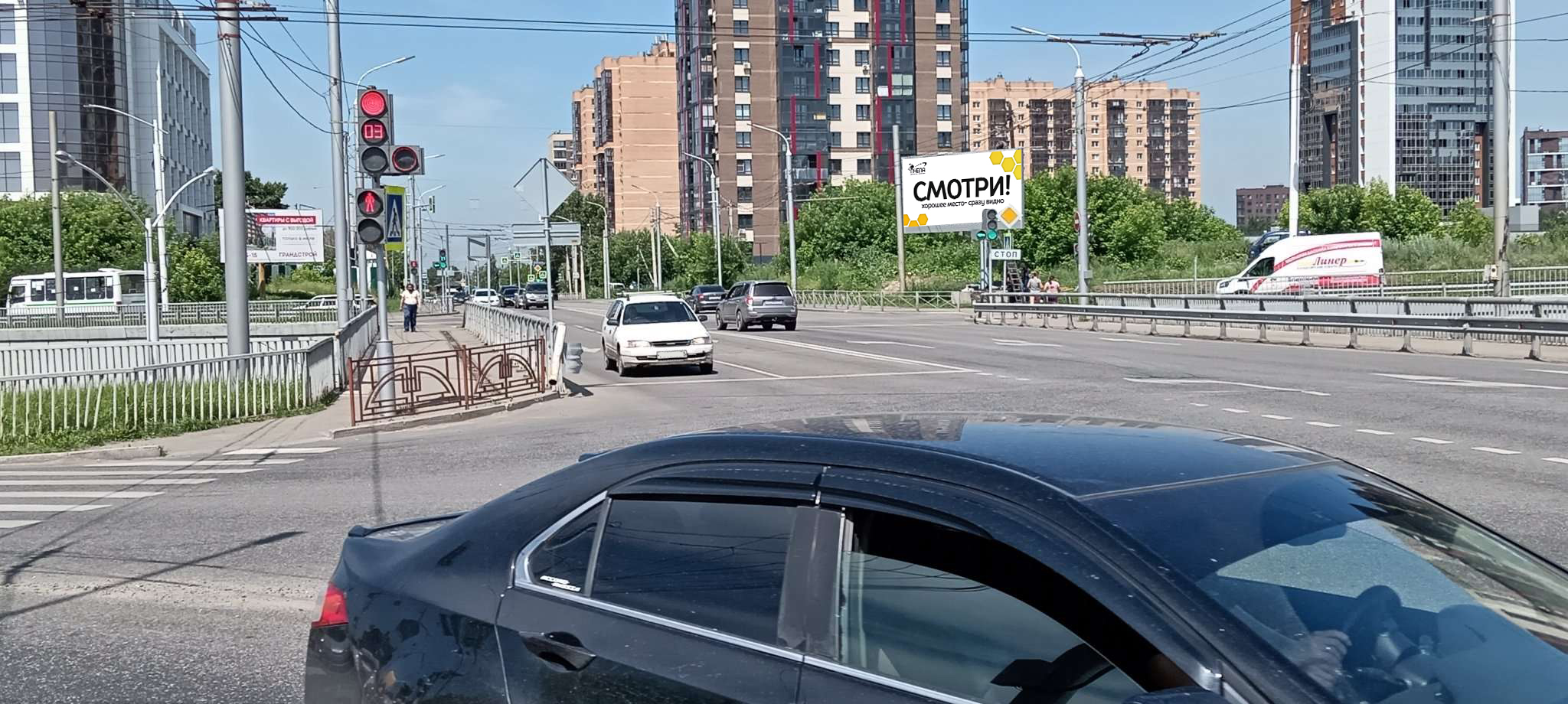 Фотография рекламного носителя, тип: Билборд 3x6, адрес: Седова ул. Х Пискунова ул., сьезд на Академический мост, Иркутск, Иркутская область, Россия. Сторона A1-А3 №1028490