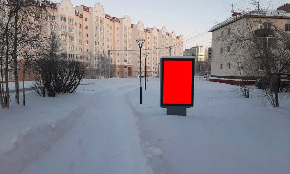 Фотография рекламного носителя, тип: Ситиформат 1.8x1.2, адрес: Республики ул., д.64, Салехард, Ямало-Ненецкий автономный округ, Россия. Сторона А1-А6 №1075673