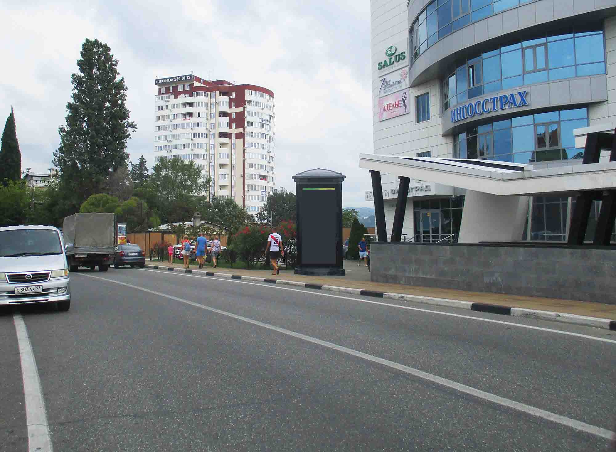 Фотография рекламного носителя, тип: Пиллар 3x1.4, адрес: Виноградная ул., д.20А, Сочи, Краснодарский край, Россия. Сторона А №770052