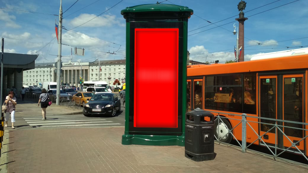 Фотография рекламного носителя, тип: Пиллар 3x1.4, адрес: Победы пл., д.1, Калининград, Калининградская область, Россия. Сторона Б1-Б10 №1088576