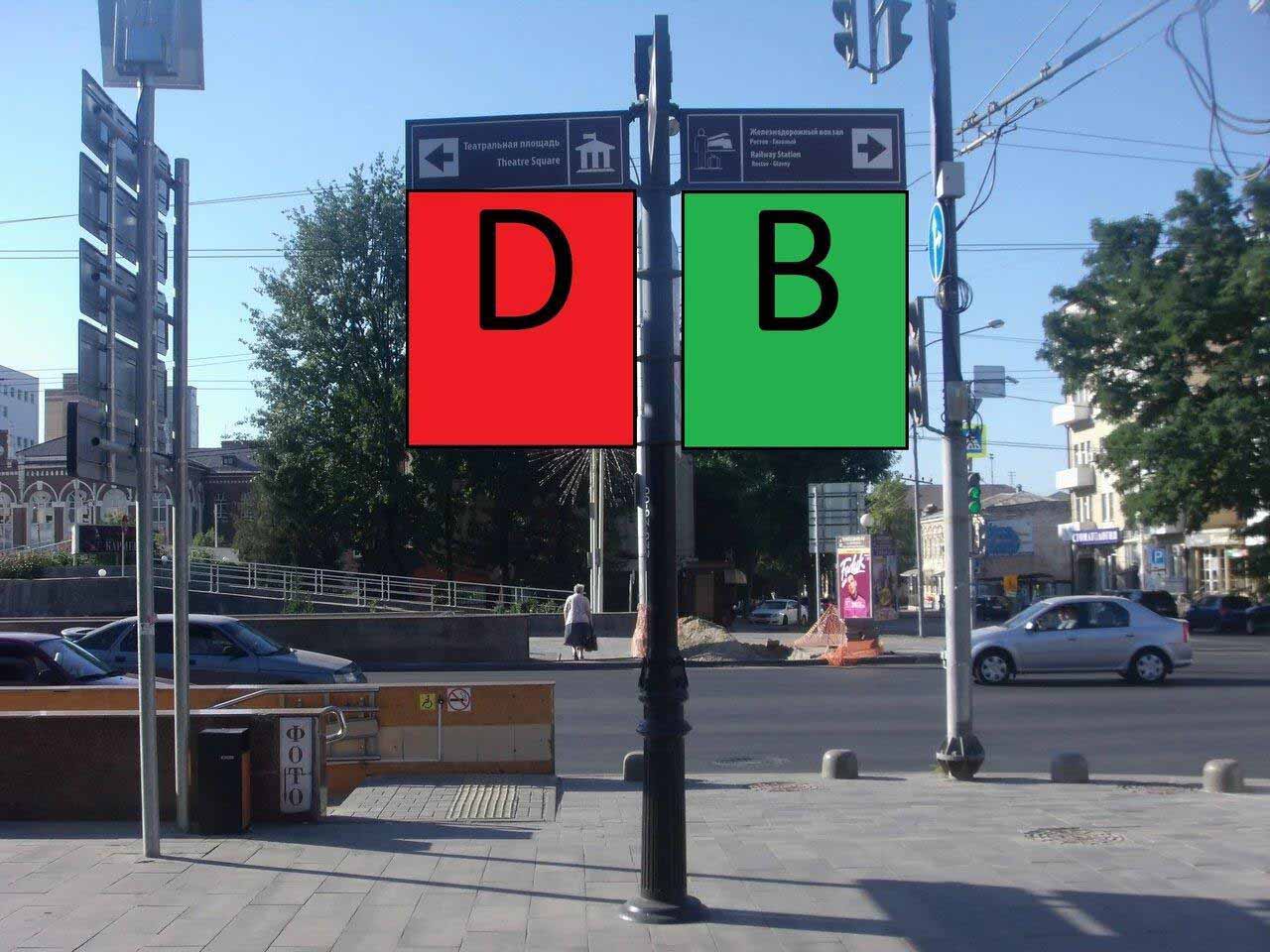 Фотография рекламного носителя, тип: Дорожный указатель, адрес: Большая Садовая ул., д.113 X Кировский пр-т., Ростов-на-Дону, Ростовская область, Россия. Сторона Д2 №1086648