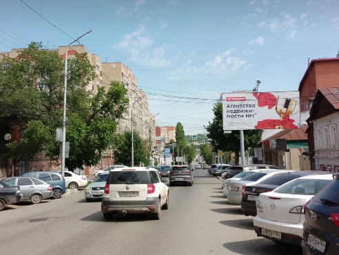 Фотография рекламного носителя, тип: Билборд 3x6, адрес: Чапаева ул., д.108 Х Зарубина ул., Саратов, Саратовская область, Россия. Сторона А №554221