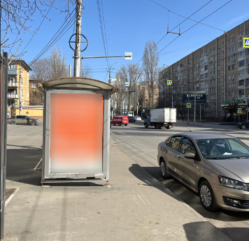 Фотография рекламного носителя, тип: Остановка 1.8x1.2, адрес: Чернышевского ул. Х Шелковичная ул., из центра, Саратов, Саратовская область, Россия. Сторона Б №585974