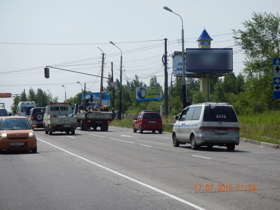 Фотография рекламного носителя, тип: Билборд 3x6, адрес: Воронежское ш. Х Трехгорная ул., Хабаровск, Хабаровский край, Россия. Сторона А №527644