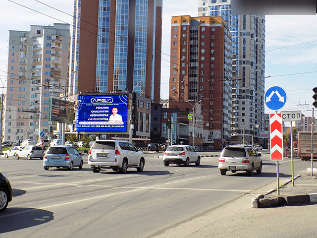 Фотография рекламного носителя, тип: Медиафасад, адрес: Фрунзе ул., д.71/1 Х Кошурникова ул., Новосибирск, Новосибирская область, Россия. Сторона A1-A56 №1076105