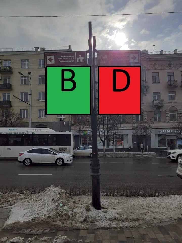 Фотография рекламного носителя, тип: Дорожный указатель, адрес: Большая Садовая ул., д.43, Ростов-на-Дону, Ростовская область, Россия. Сторона Д2 №1086677
