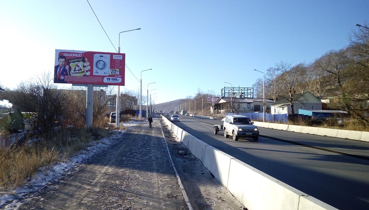 Фотография рекламного носителя, тип: Билборд 3x6, адрес: Госпитальный пер., в сторону Циолковского пр-т., Петропавловск-Камчатский, Камчатский край, Россия. Сторона B №993599
