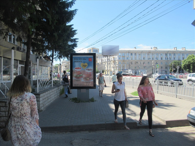 Фотография рекламного носителя, тип: Ситиформат 1.8x1.2, адрес: Кольцовская ул., д.31, Воронеж, Воронежская область, Россия. Сторона Б1-Б5 №559265