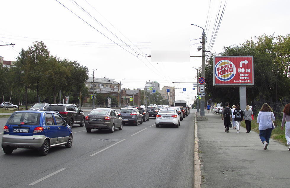 Фотография рекламного носителя, тип: Ситиборд 2.7x3.7, адрес: Воровского ул., д.4, Челябинск, Челябинская область, Россия. Сторона A1-A3 №392301