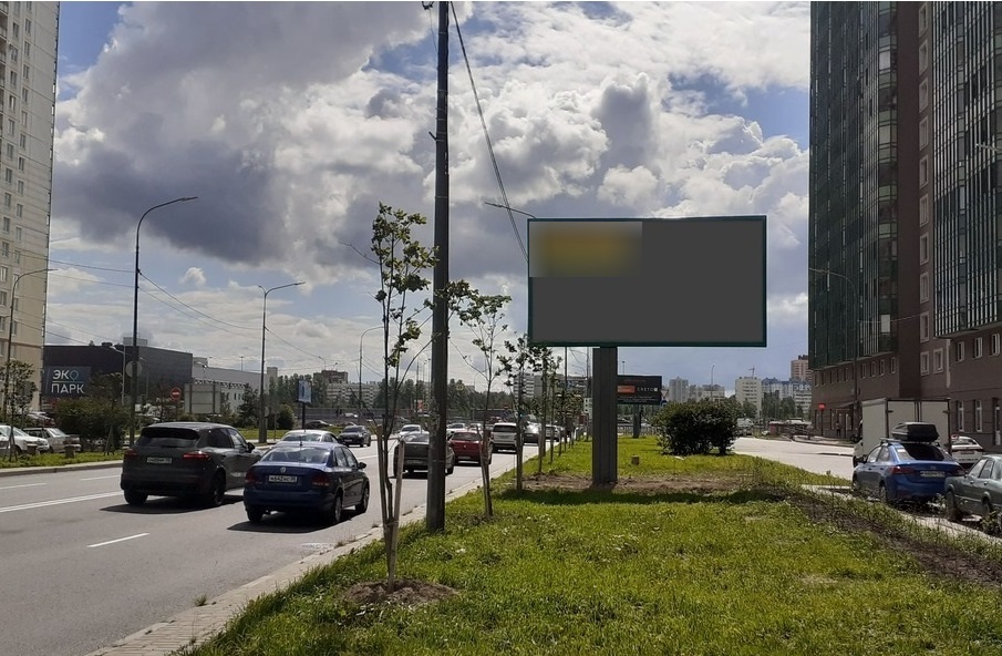 Фотография рекламного носителя, тип: Билборд 3x6, адрес: Мурино г., Шувалова ул., д.1, поз.2, Санкт-Петербург, Россия. Сторона А №1047151