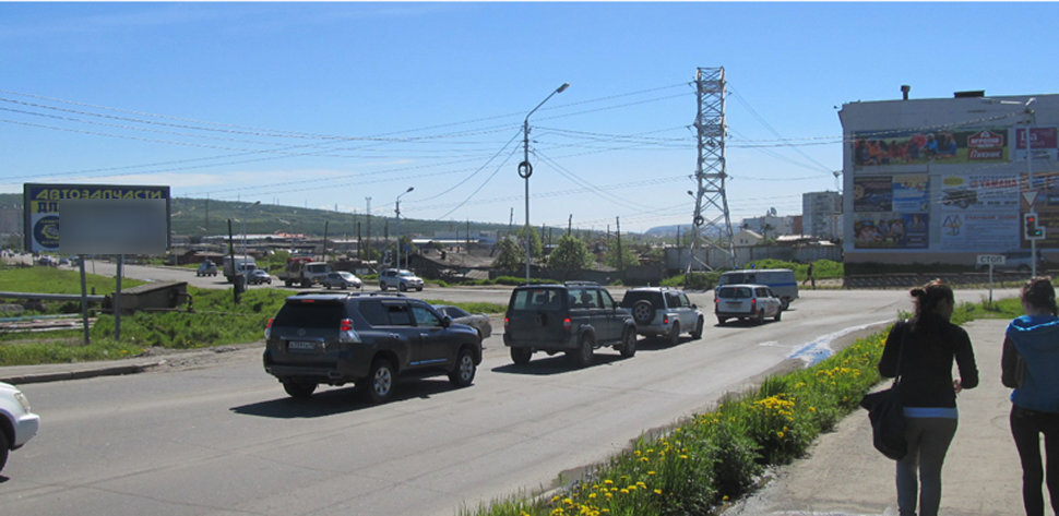 Фотография рекламного носителя, тип: Нестандартный билборд, адрес: Транспортная ул., д.2, Магадан, Магаданская область, Россия. Сторона Б №1051670