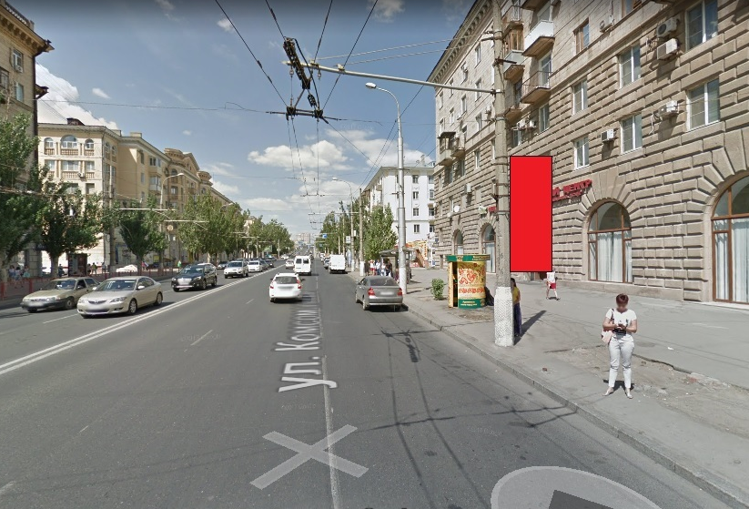 Фотография рекламного носителя, тип: Панель-кронштейн, адрес: Комсомольская ул., ост. Дом Техники, поз.3, Волгоград, Волгоградская область, Россия. Сторона A №1096168