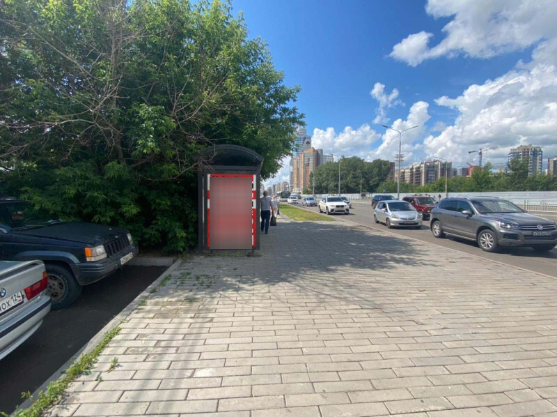 Фотография рекламного носителя, тип: Остановка 1.8x1.2, адрес: Молокова ул., д.1/1к, Красноярск, Красноярский край, Россия. Сторона B №870159